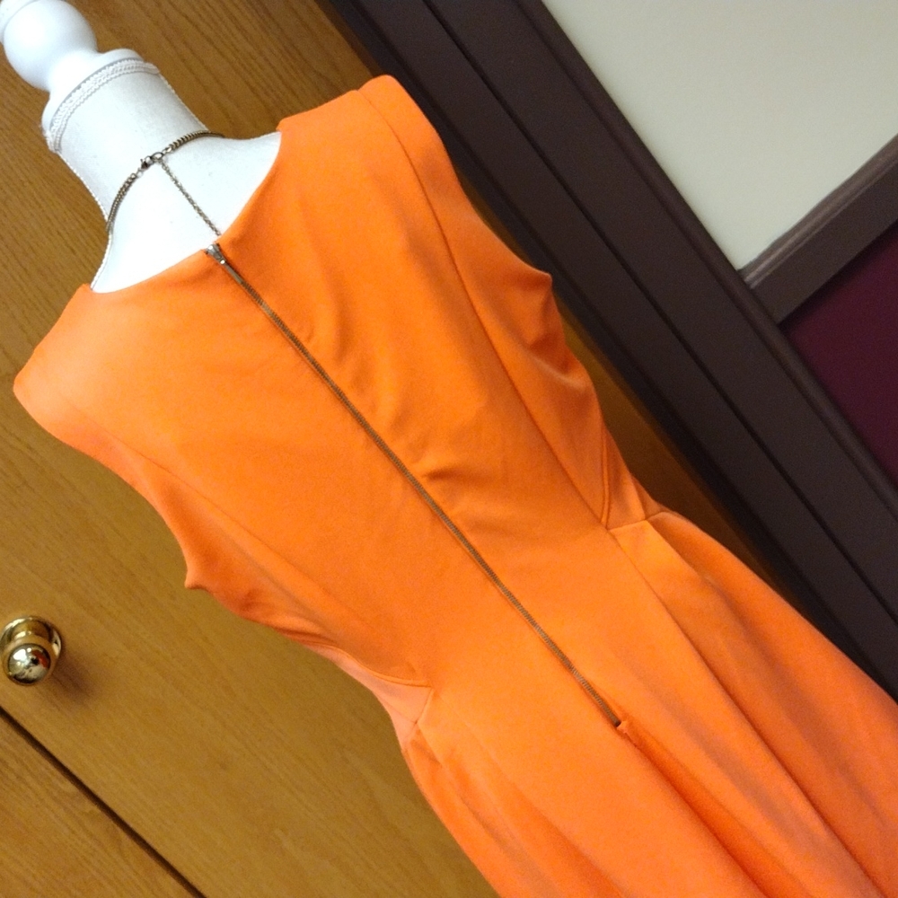 BEAUTIFUL PEACHY 🍑 CORAL WORTHINGTON BODYCON MIDI DRESS SZ 16 - Picture 4 of 7